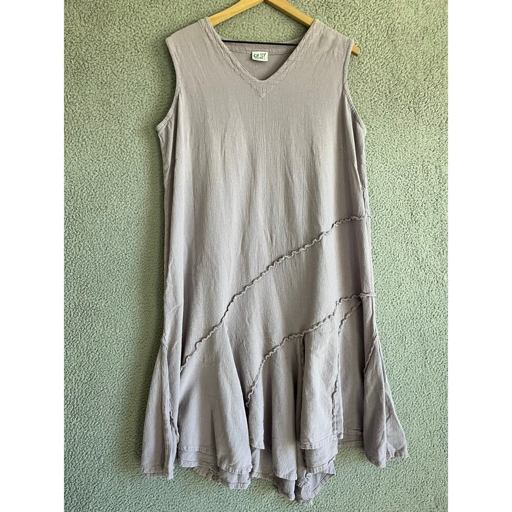 Oh My Gauze! Knee Dress XXL 3 Asymmetric Sleeveless V-Neck Gray Beach Boho 2XL